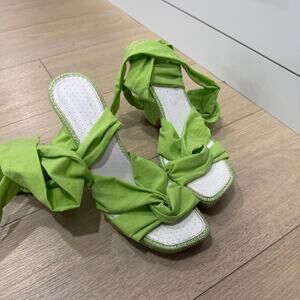 PAZZO Lime Green Ankle Wrap Wedge Heel Sandals 8M, Leather Sole Made in Brazil